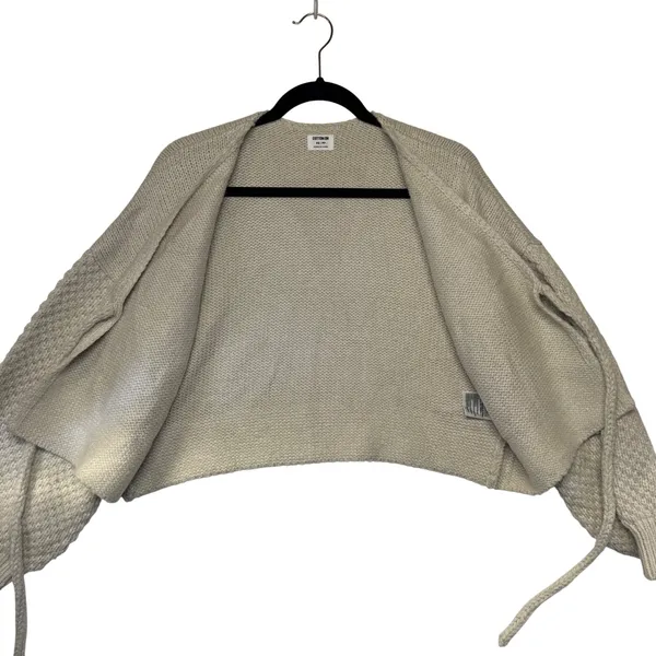 Cotton On Oversized‎ Cream Cropped Tie Front Balloon Sleeve Knit Cardigan XS - Image 4