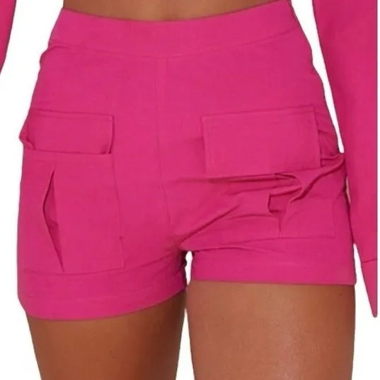 PrettyLittleThing Cargo Shorts Womens 8 Hot Pink High Waist‎ Utility Summer Mini - Image 2