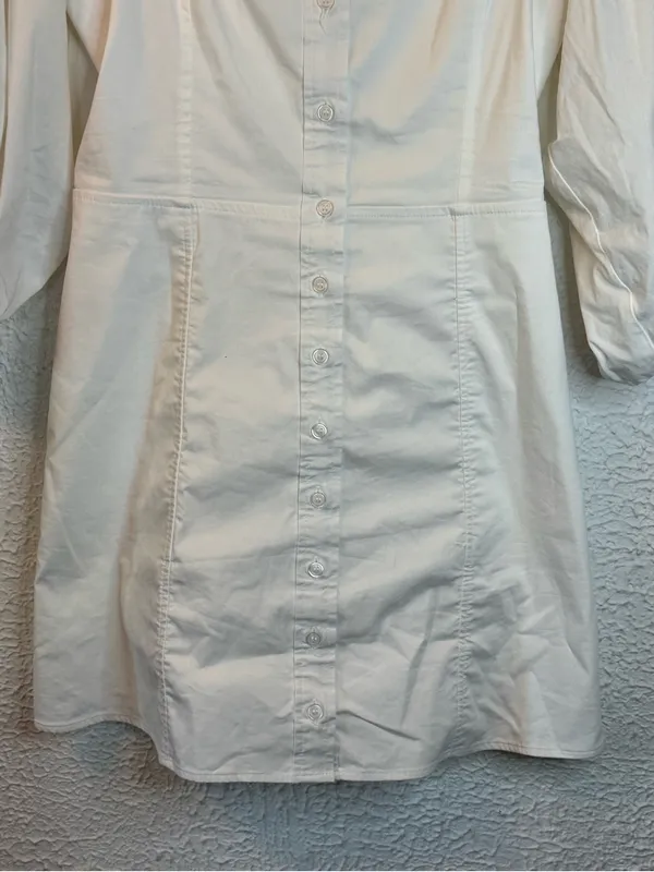 DANIELLE BERNSTEIN Button-Front Puff Sleeve Mini Dress in Cream - Image 4