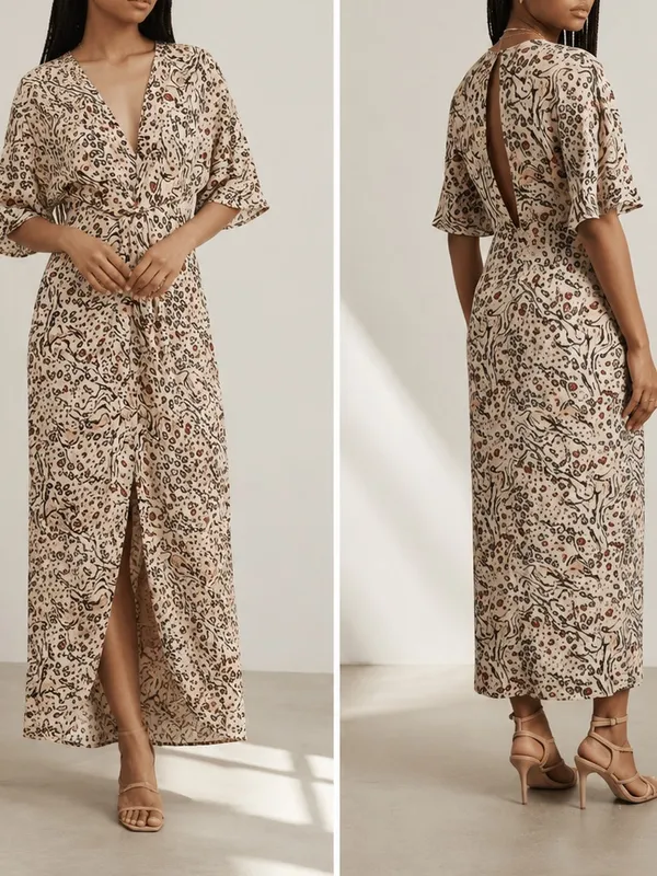 Fame & Partners Animal Print Mix Champagne Satin The Sayge Maxi Dress - Image 10