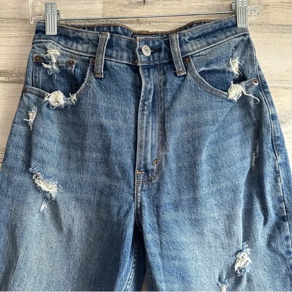 Abercrombie & Fitch Mom High Rise Jeans Denim Medium Wash Distressed Curve 25/0R - Image 5