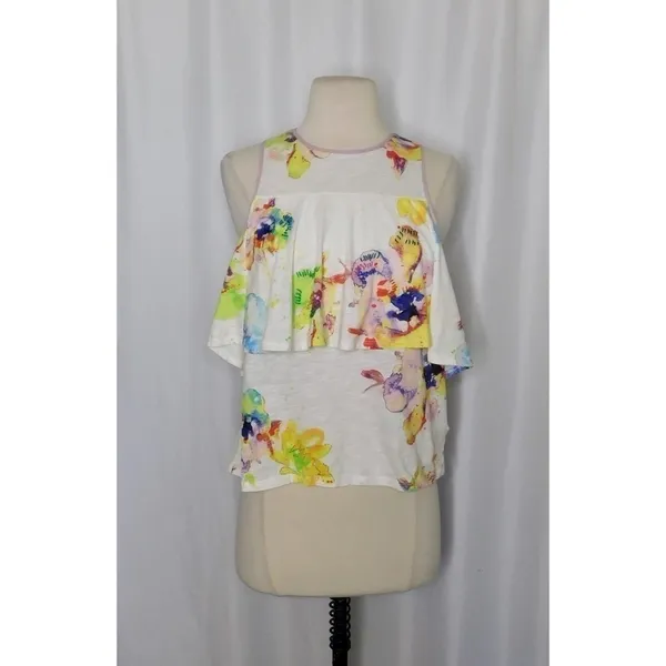 NWT!! Anthropologie MEADOW RUE Cantara Floral Knit Tiered Tank Top X-Small - Image 2