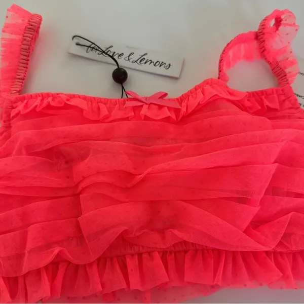 For Love & Lemons Women’s Ruffled Crop Top - Neon Coral - Image 8