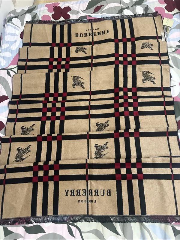 Burberry Black, Red & Cream Plaid Logo Scarf NWT - Image 3