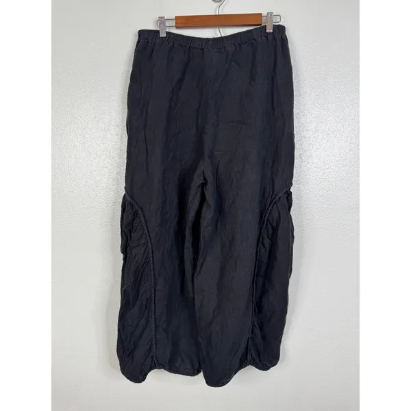 Match Point Black 100% Linen Balloon Lantern Pants Womens Medium LP169 USA Made - Image 2