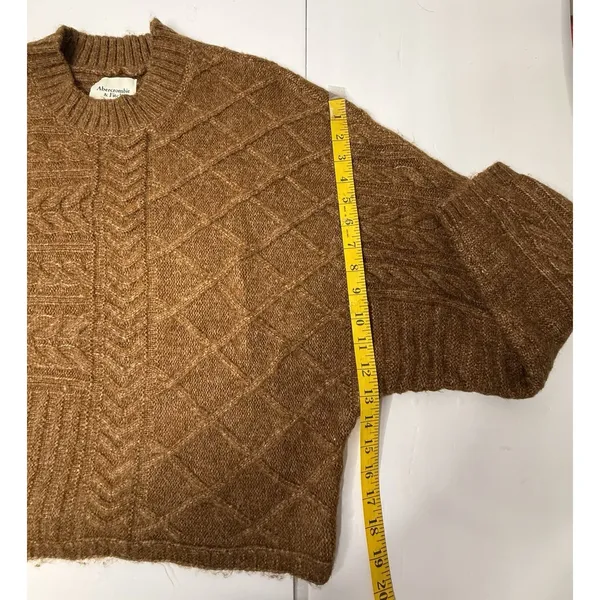 ABERCROMBIE & FITCH Cable Knit Crew‎ Dolman Sweater Sz S/M Brown Y2K Preppy Boho - Image 4