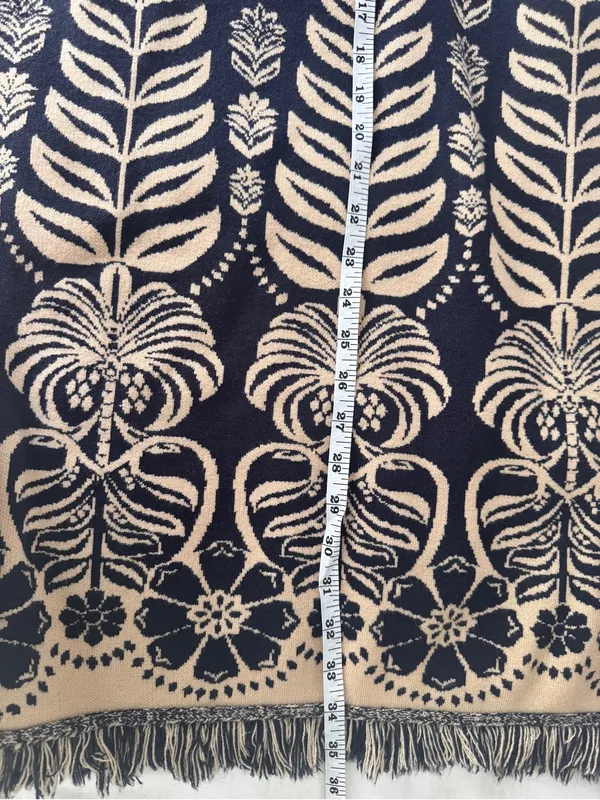 FARM Rio Ainika Tropical Splendor Knit Midi Skirt Navy Blue Cream Fringe M - Image 10