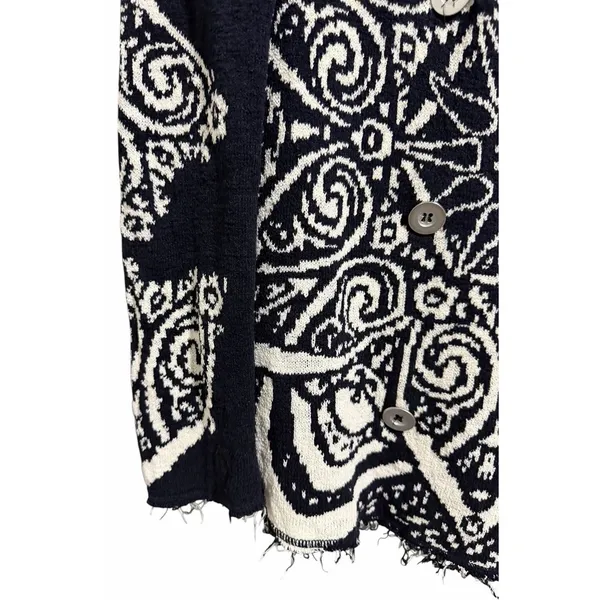 Free People Mandella‎ Intarsia Cardigan Knit Jacket Black/White Women's Size Lg - Image 8