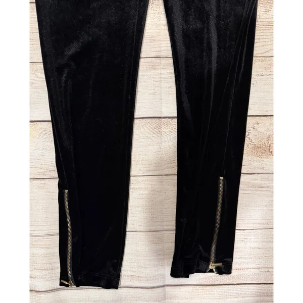 Zara Women’s Black Velvet High Waisted Pants With Ankle Zippers Large - Image 2
