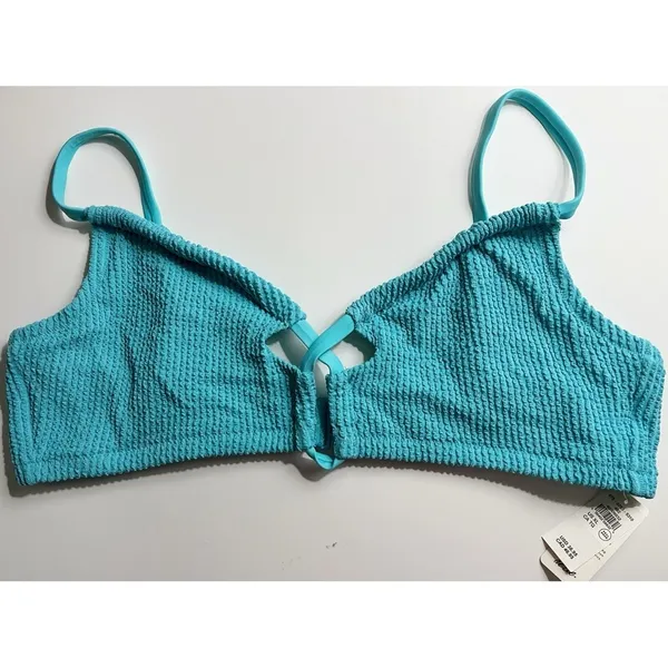 Aerie • NWT Shimmery Crinkle Lace Up Scoop Bikini Top “Springs” Turquoise Blue - Image 5