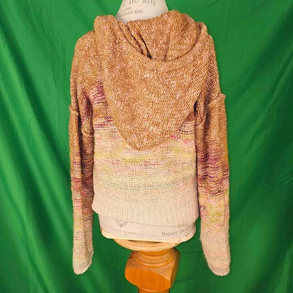 Pilcro Anthropologie Womens Brown Pink‎ Fringe Knit Hoodie Sweater Small - Image 2