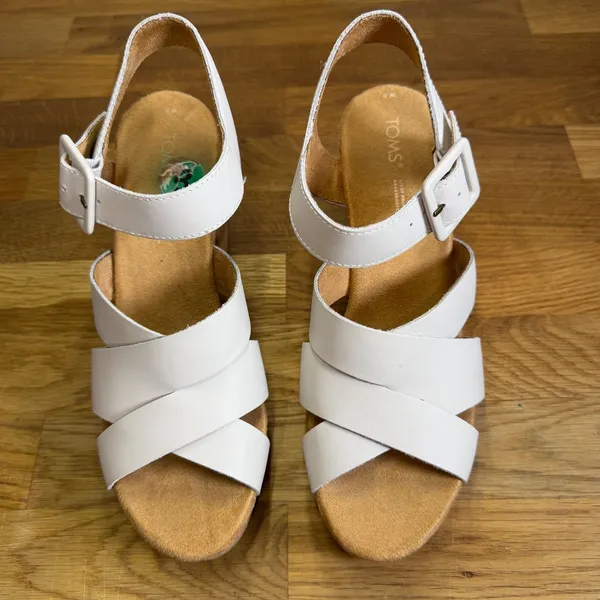 TOMS Ava Cork Sandals Women's 8 Strappy Block Heel 4" Buckle Beige - Image 2