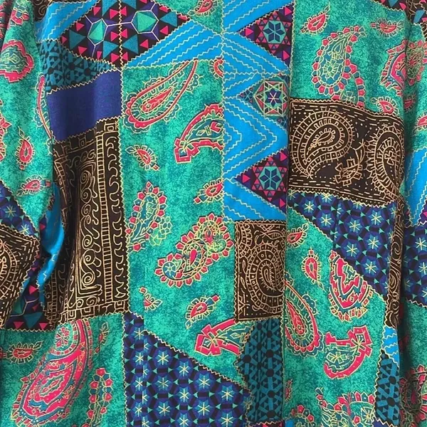 Vintage Boho Eclectic Patchwork Print Blazer Ornate Button Jacket Size 10 artsy Blue - Image 5