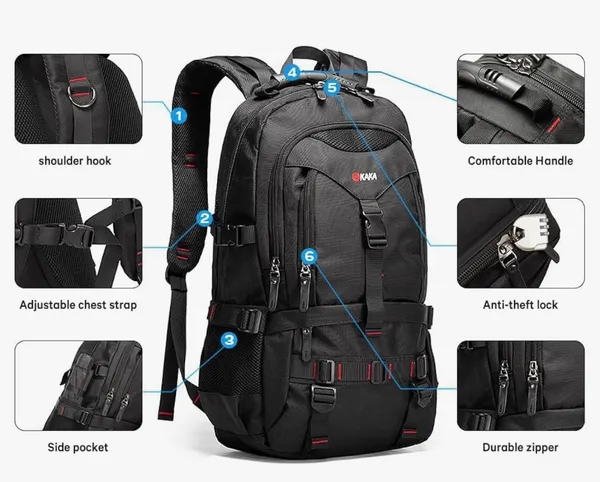 KAKA Travel Backpack Fight Approved with 17.3 inch Laptop Lackpack - Image 5