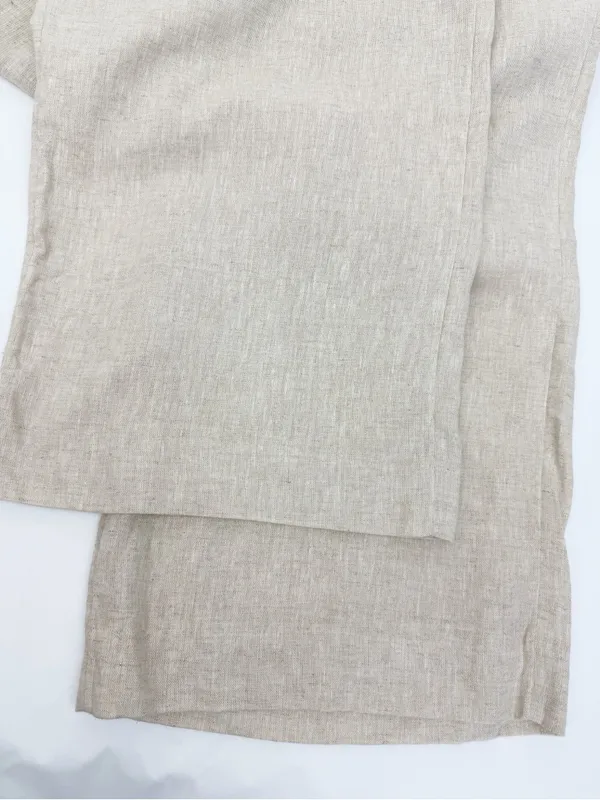 Abercrombie & Fitch Sloane Linen Blend Tailored Wide Leg Pant Tan Ecru Beige - Image 8