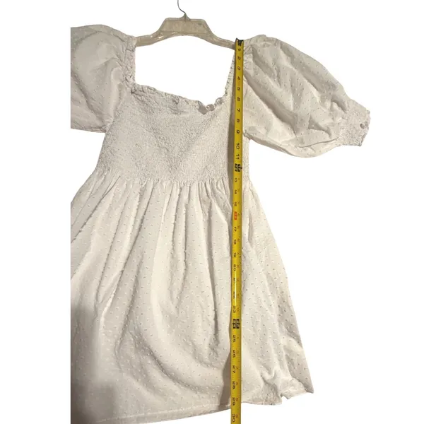 Hill House Home Athena Nap Dress White Swiss Dot Smocked Puff Sleeve‎ Mini Small - Image 11