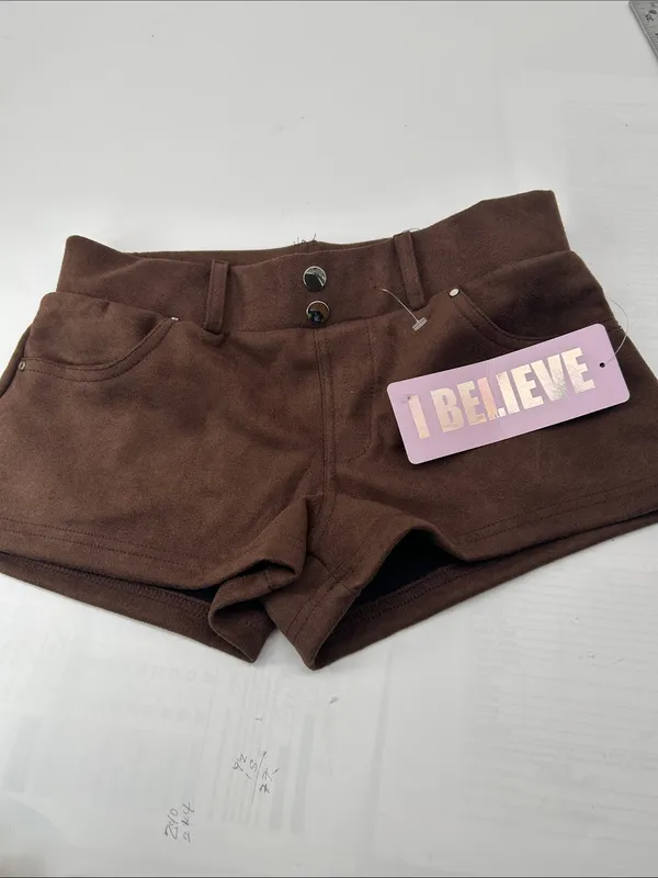 Brown Women's Suede-Look High-Waist Shorts - Image 16