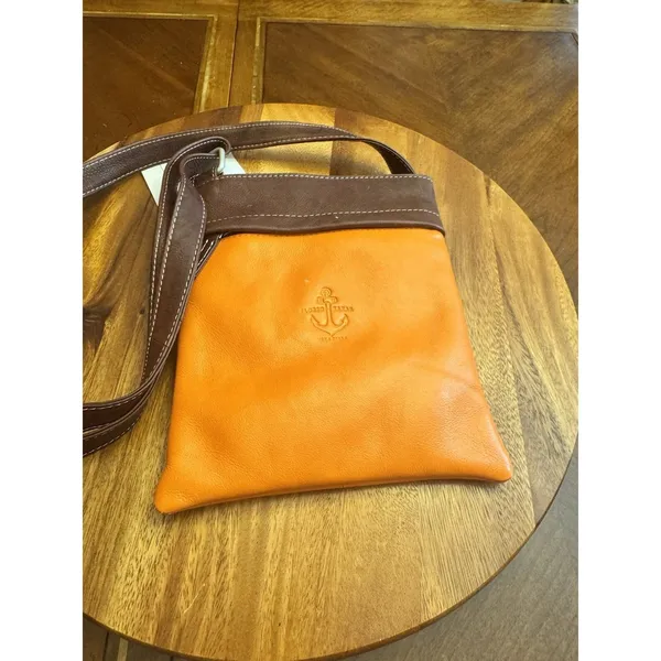 Vera Pelle Florio Bazaar Small Orange/Tan Leather Style Crossbody Bag - Image 6
