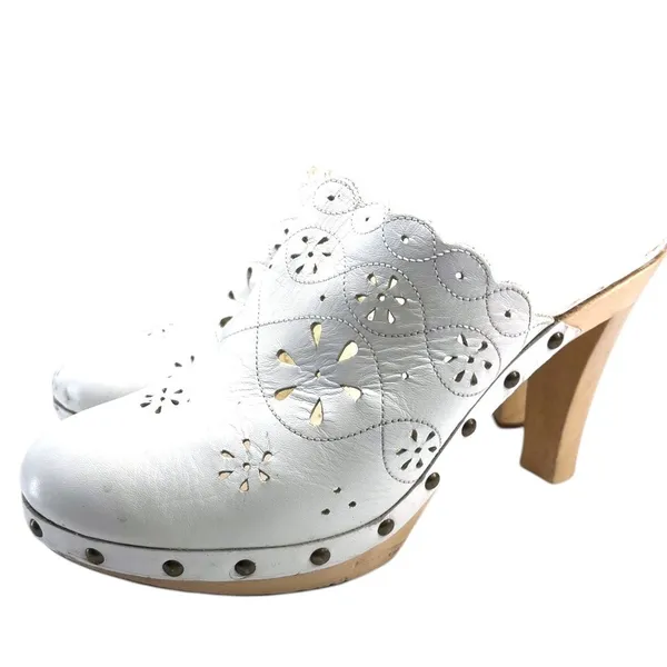 Vintage Colin Stuart 6 clogs perforated leather platform high heels studs pumps - Image 2