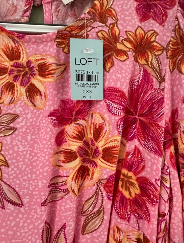 Loft Women’s Pink Floral Midi Dress w/ Tie Waist Size XXSP - Image 8