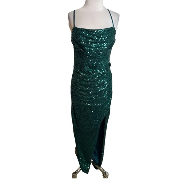 Ricarica‎ sequin gown maxi green holiday Sz L - Image 4