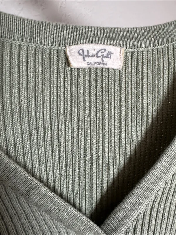 NEW John Galt Crop Sweater Brandy Melville Sage Green Ribbed V-Neck Button - Image 3