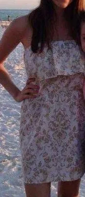 White With Grey Print Strapless Dress - Image 2
