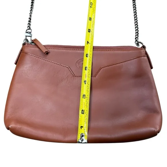 Brooks‎ Brothers Chain Strap Shoulder Bag Brown Caramel Leather Minimalist - Image 8