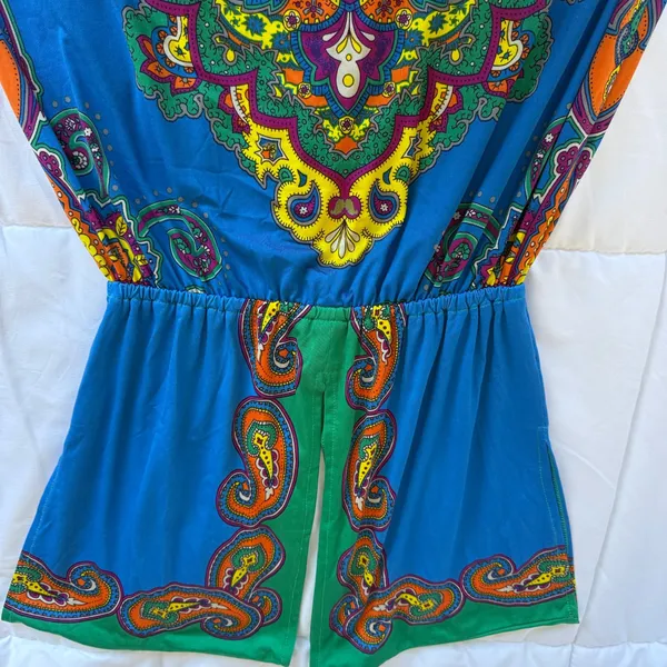 Vibrant Boho Paisley Mini Dress 🌈 Deep V Neck Festival Summer Dress | Blue & Green Statement Piece | Size S (Forever 21) ✨ - Image 7