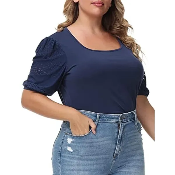 Hanna Nikole Plus Sz 16W Cotton Blend Preppy Cottagecore Casual Puff Eyelet Top - Image 10