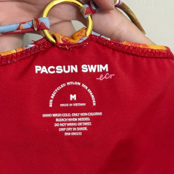 Pacsun Red Floral Addison Ring Bikini Matching Swimsuit Set Bandeau Resort S/M - Image 5