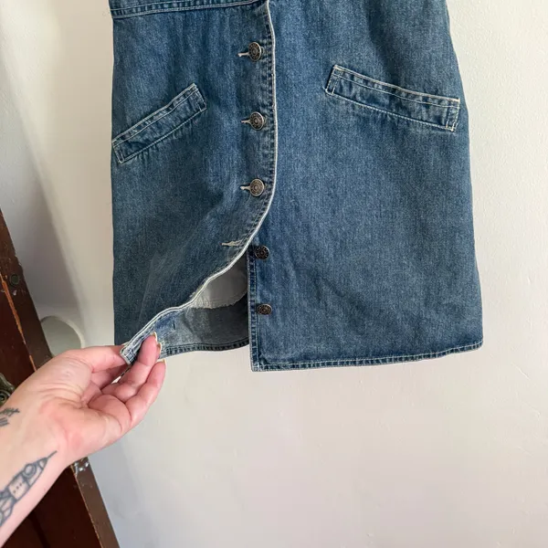 90s Vintage Aeropostale | Blue Jean Mini Dress Button down Size Small - Image 4