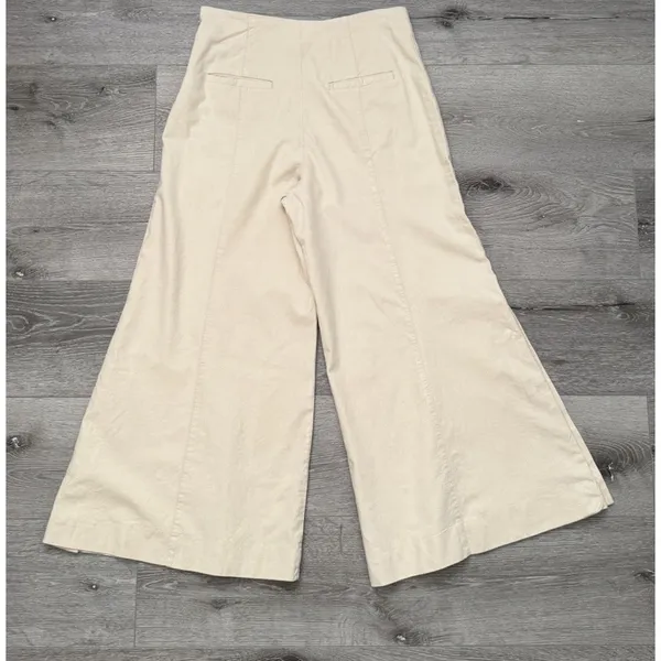 Anthropologie Women's 2 Linen Blend Wide Leg Sailor Pants Cream Side Buttons - Image 3