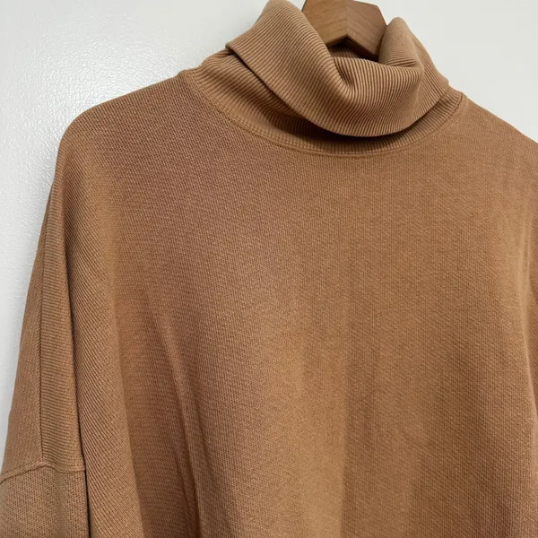American Eagle | Women's Tan Oversized Pullover Camel Turtleneck Sweatshirt, S - Image 3