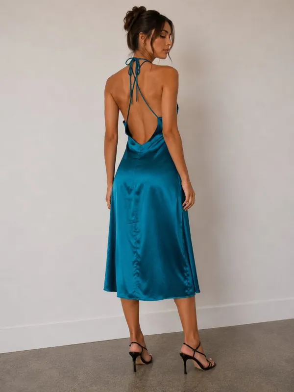 Jason Wu Satin Halter Open Back Midi Slip Dress Size Large - Image 2