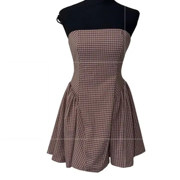 Zara Gingham Print Strapless Mini Dress(Size Small) - Image 4