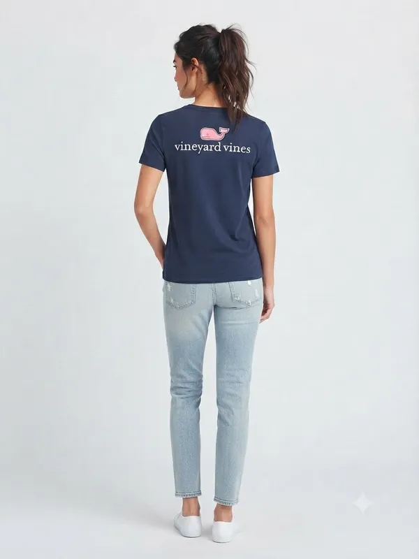 VINEYARD VINES Whale Logo Tee M 16” p2p Navy EUC - Image 6
