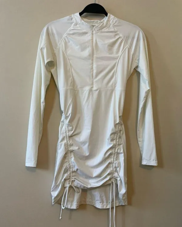 ATHLETA Tidal Ruched Long Sleeve Rash Guard Swim Cover Up Tunic Dress Size S - Image 6