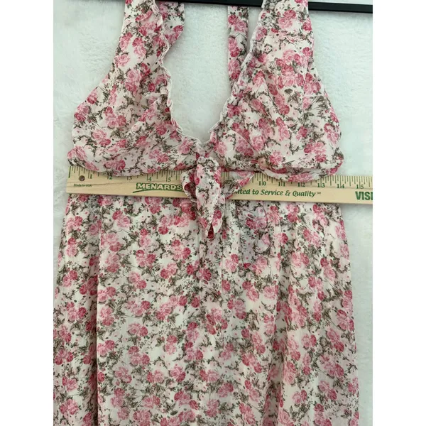 Wild Fable Pink‎ Floral Halter Dress Ruffle Tie Front Mini Size M NWT - Image 4