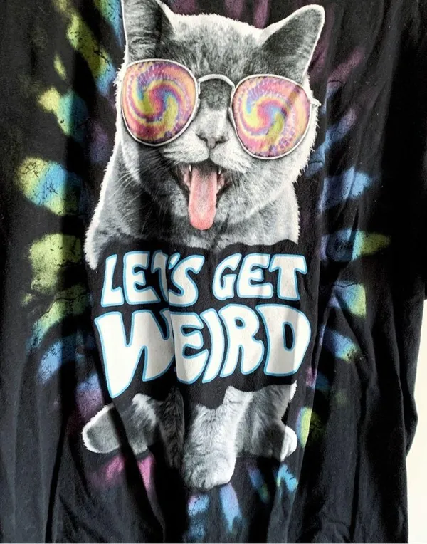 ODM Crazy Hippie Cat Tie Dye Graphic TShirt XL - Image 2