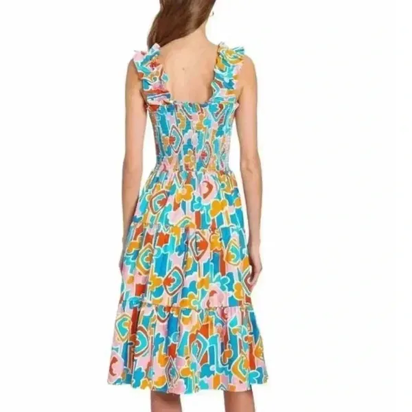 NWOT Amanda Uprichard Adelene Smocked A-Line Midi Dress Miami Print S - Image 2
