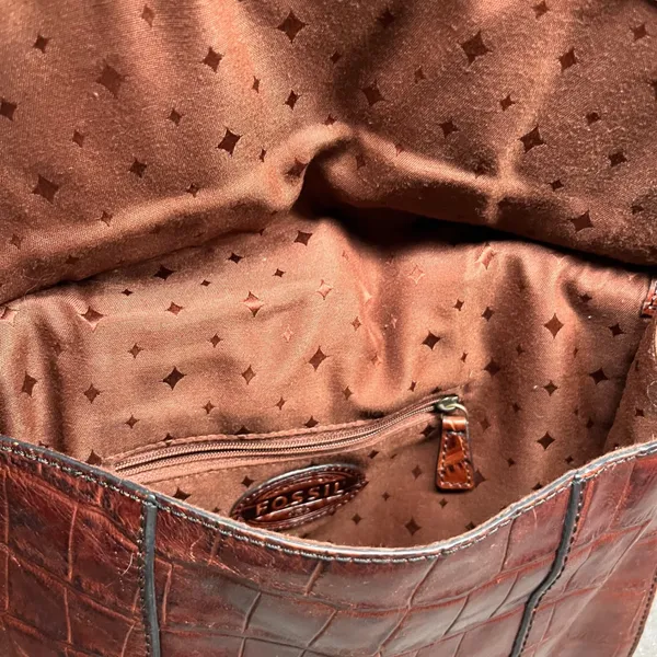 Fossil Crossbody Bag‎ Croc Embossed Leather Brown Women Small ZB5438 - Image 6