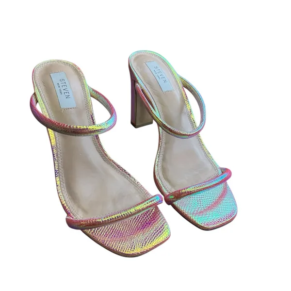 Steven by Steve Madden‎ Pink Iridescent Strappy Block Heel Sandals Square Toe 9 - Image 2