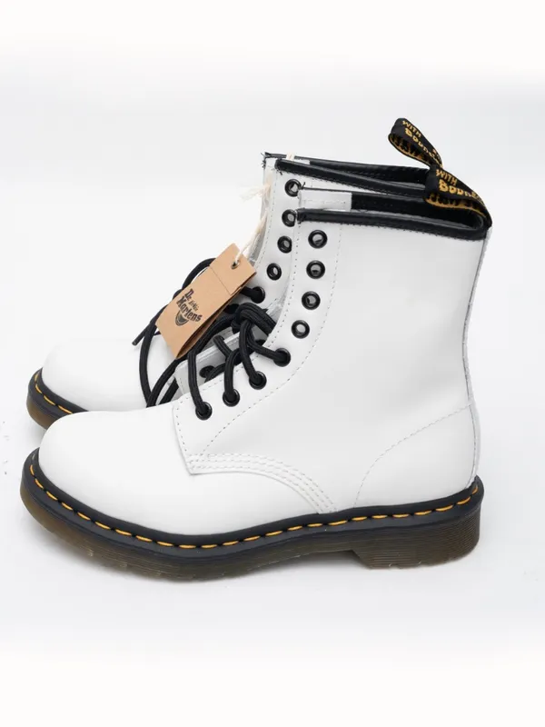 Dr Martens White Leather Combat‎ Boots Size 6 - Image 10