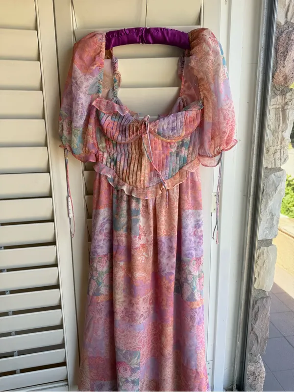 For Love & Lemons Pastel Patchwork Midi Dress - Pink, Lavender, Peach - Image 3