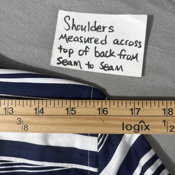 Chaps No Iron Button Up Shirt Size L Blue White Striped Preppy Business Casual - Image 13