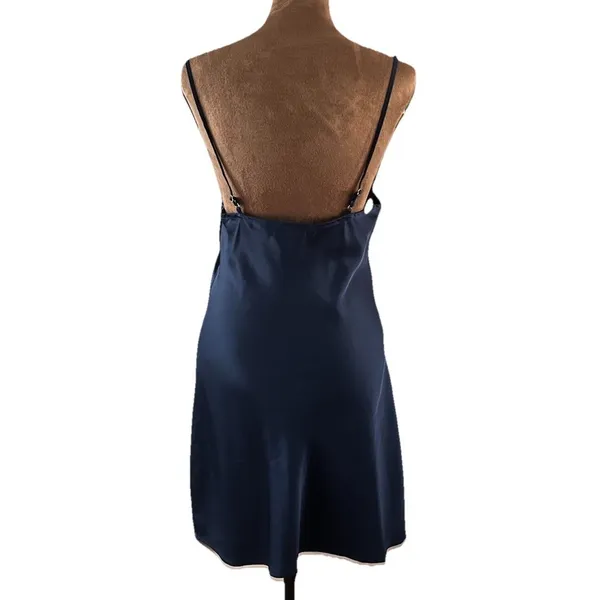 Abercrombie & Fitch Slip Dress Women’s Small Navy Satin Asymmetrical Neckline - Image 3