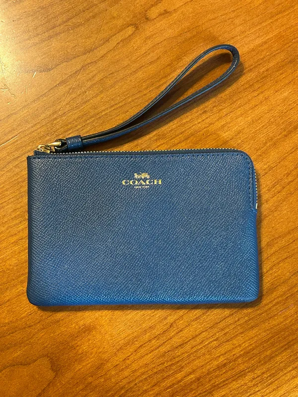 Coach Blue Crossgrain Leather Corner Zip Wristlet Wallet F58032 - Image 2