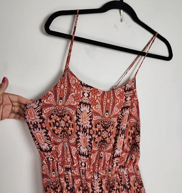 Purple Snow Wide Leg Jumpsuit Bohemian Ethnic Print Palazzo Spaghetti Straps M - Image 4