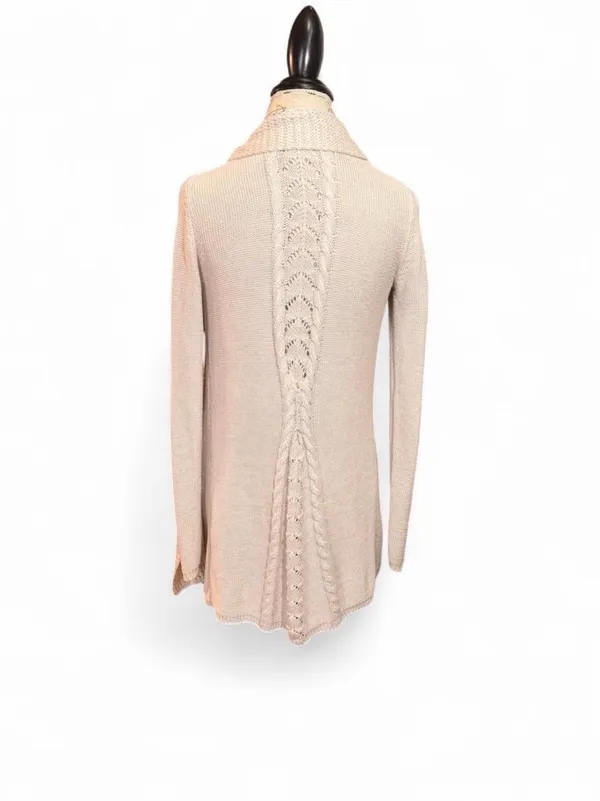 Belldini Beige Oatmeal Open Knit Duster Cardigan with a Cable Knit Spine Sz S - Image 2